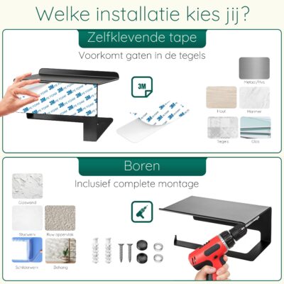 Toiletrolhouder met plankje zwart afbeelding 7