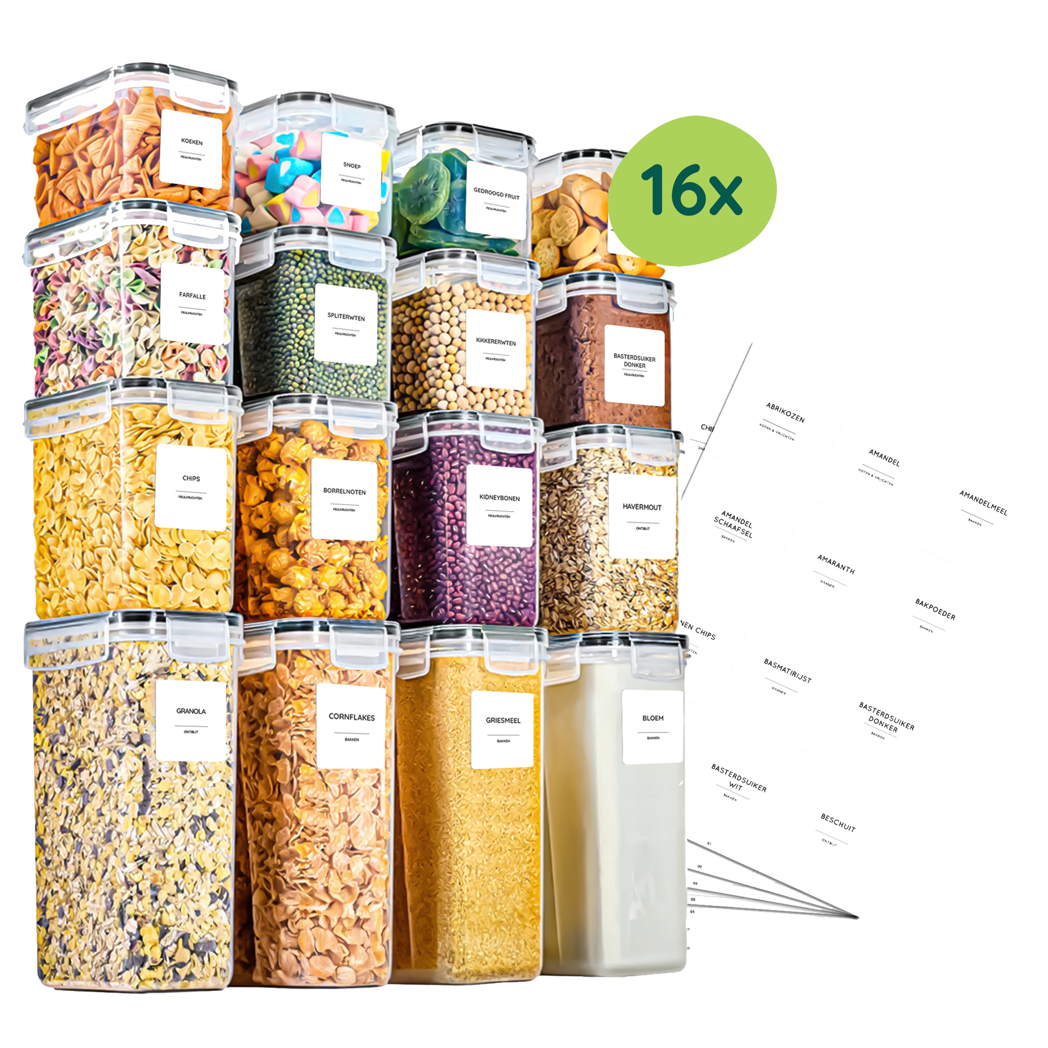 XIVADA Voorraadpotten Nena - Transparant - Met stickers - 16 stuks