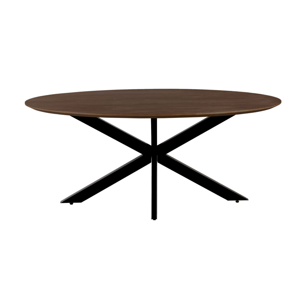 QUVIO Eettafel Sofia – Ovaal – 160×90 cm – Stalen kruispoot – FSC® gecertificeerd mangohout – Bruin