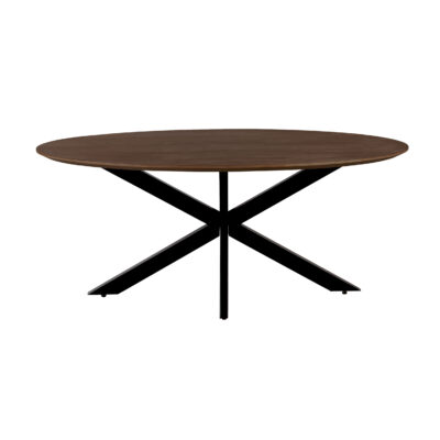 QUVIO Eettafel Sofia – Ovaal – 160×90 cm – Stalen kruispoot – FSC® gecertificeerd mangohout – Bruin