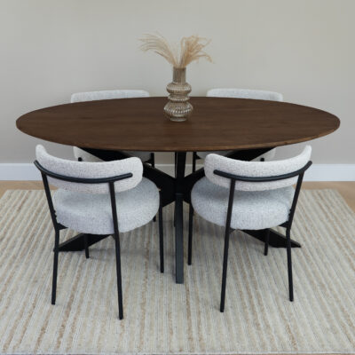 QUVIO Eettafel Sofia – Ovaal – 160×90 cm – Stalen kruispoot – FSC® gecertificeerd mangohout – Bruin