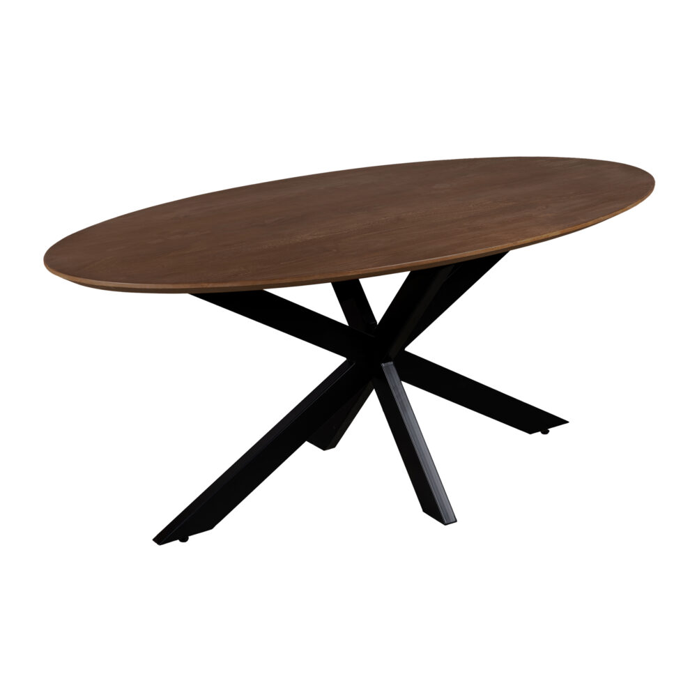 QUVIO Eettafel Sofia – Ovaal – 180×90 cm – Stalen kruispoot – FSC® gecertificeerd mangohout – Bruin