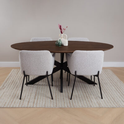 QUVIO Eettafel Sofia – Ovaal – 180×90 cm – Stalen kruispoot – FSC® gecertificeerd mangohout – Bruin