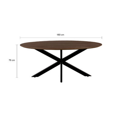 QUVIO Eettafel Sofia – Ovaal – 180×90 cm – Stalen kruispoot – FSC® gecertificeerd mangohout – Bruin