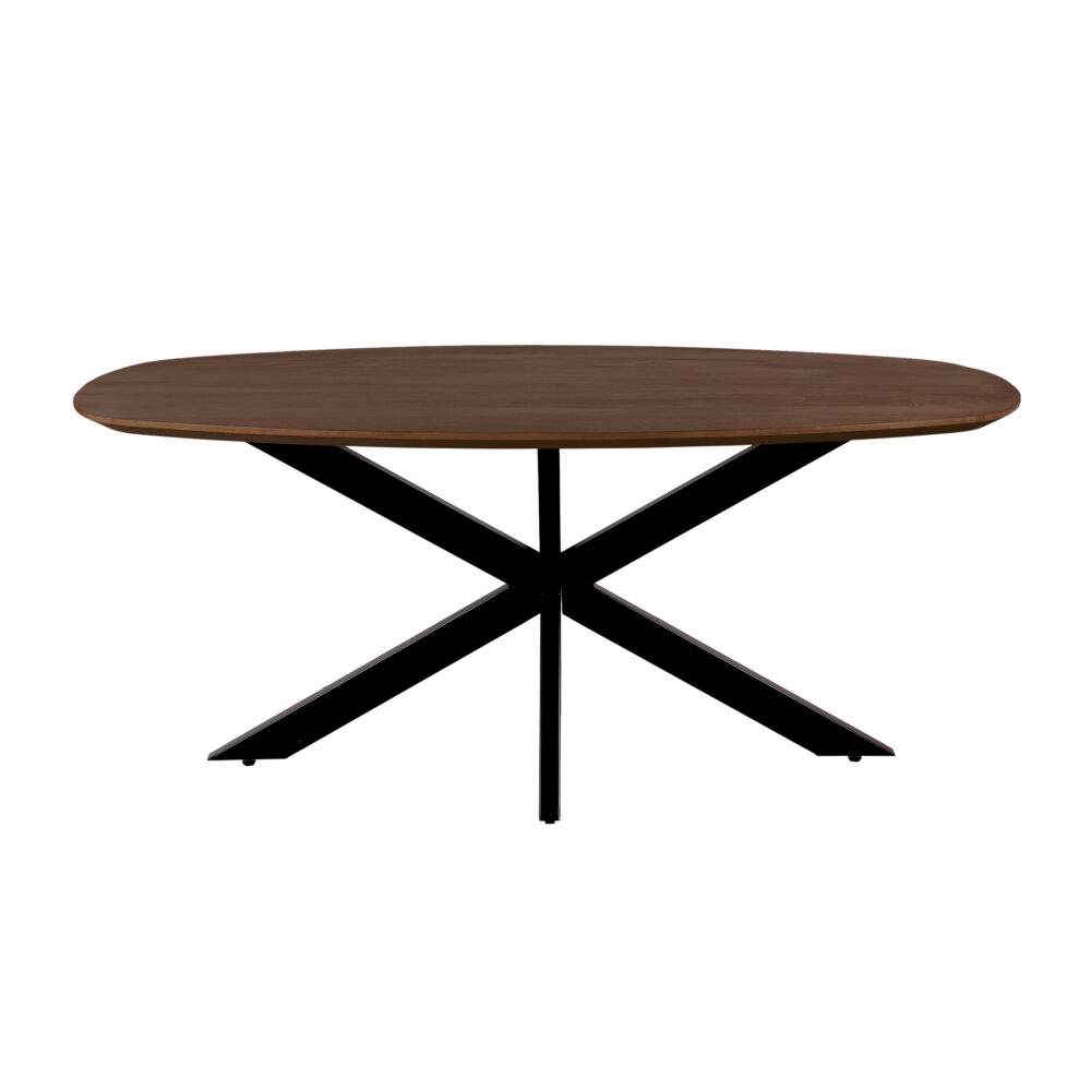 QUVIO Eettafel Sofia – Deens Ovaal – 220 x 110 cm – Stalen kruispoot – FSC® gecertificeerd mangohout – Bruin