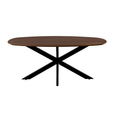 QUVIO Eettafel Sofia – Deens Ovaal – 220 x 110 cm – Stalen kruispoot – FSC® gecertificeerd mangohout – Bruin