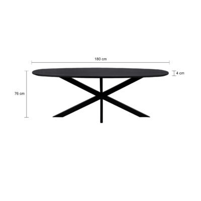 Eettafel, tafel, Zwarte eettafel, eettafel zwart, Eettafel deens ovaal, Deens ovaal eettafel, Houten eettafel, Eettafel hout, Mangohouten eettafel, Eettafel mangohout,180x90cm