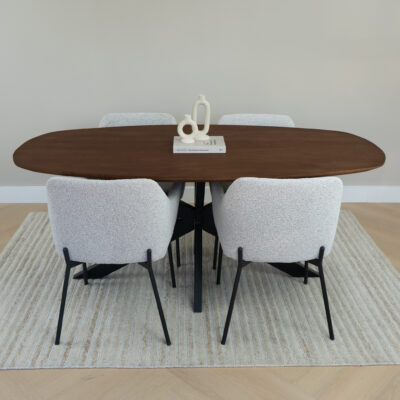 QUVIO Eettafel Sofia – Deens Ovaal – 180 x 90 cm – Stalen kruispoot – FSC® gecertificeerd mangohout – Bruin