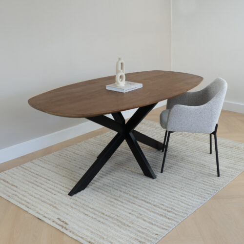 Eettafel, tafel, Eettafel 180x90 cm, Bruine eettafel, eettafel bruin, Deens ovale eettafel, Eettafel deens ovaal, Mangohouten eettafel, eettafel mangohout, Houten eettafel, eettafel hout