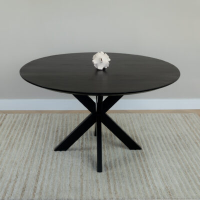 Ronde eettafel, eettafel rond, Zwarte eettafel, eettafel zwart, Zwarte ronde eettafel, eettafel, tafel, eettafel 130 cm, Mangohouten eettafel, eettafel mangohout, Houten eettafel, Eettafel hout
