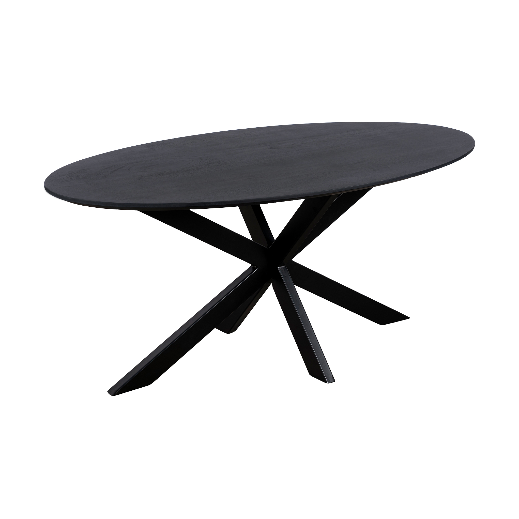 QUVIO Eettafel Sofia - Ovaal - 160x90 cm - Stalen kruispoot - FSC® gecertificeerd mangohout - Zwart