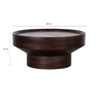 walnoot bruine salontafel, salontafel, ronde tafel, tafel, ronde salontafel, ronde salontafel in walnoot bruin mangohout, afmetingen