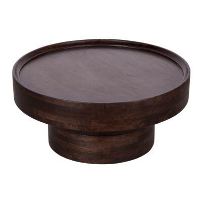 walnoot bruine salontafel, salontafel, ronde tafel, tafel, ronde salontafel, ronde salontafel in walnoot bruin mangohout,