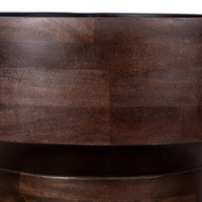 walnoot bruine bijzettafel van mangohout, ronde bijzettafel, houten tafel, tafel, bijzettafel, bijzettafel rond, walnoot bruine bijzettafel, detail