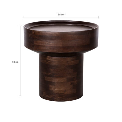 walnoot bruine bijzettafel van mangohout, ronde bijzettafel, houten tafel, tafel, bijzettafel, bijzettafel rond, walnoot bruine bijzettafel, afmetingen