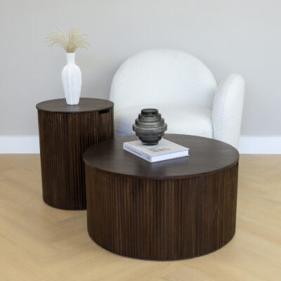 salontafel, salontafel Lonne, tafel, ronde salontafel, Lonne salontafel, walnoot bruine salontafel Lonne, sfeer set