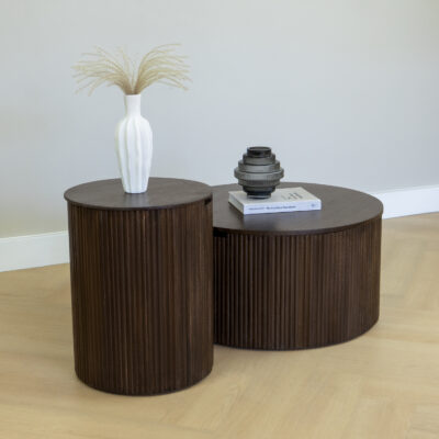 salontafel, salontafel Lonne, tafel, ronde salontafel, Lonne salontafel, walnoot bruine salontafel Lonne, sfeer set