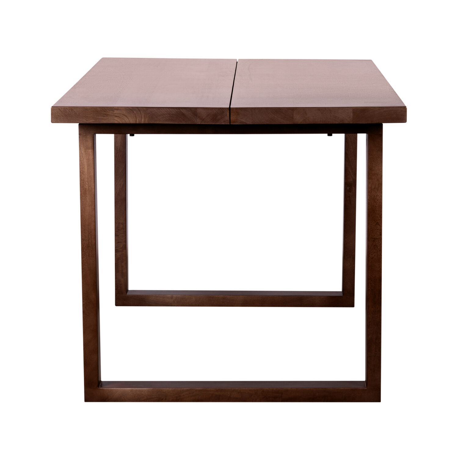 walnootkleurige mangohouten eettafel, tafel, rechthoekige eettafel, mangohout eettafel, eettafel, rechthoekige eettafel van mangohout, houten eettafel, bruine eettafel, zijkant