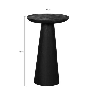 bijzettafel, gezandstraalde ronde bijzettafel van FSC-hout, zwarte bijzettafel, bijzettafel hout, bijzettafel zwart, bijzettafel rond, zwarte bijzettafel van hout, afmetingen