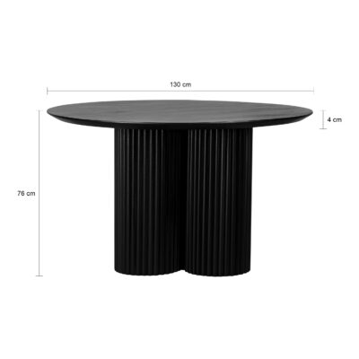Eettafel, zwarte eettafel, ronde eettafel, eettafel 130 cm, afmnetingen