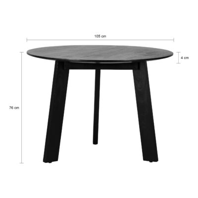 ronde eettafel hout van 105 cm, ronde zwarte eettafel, eettafel rond zwart, zwarte eettafel Lien, ronde eettafel zwart, eettafel, tafel, eettafel rond zwart, zwarte eettafel van hout, mangohout eettafel, afmetingen