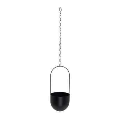 Langwerpige metalen hangbloempot, plantenbak, langwerpige plantenbak, zwarte bloempot, hangende bloempot, bloempot, zwevende plantenbak, langwerpige metalen bloempot in het zwart,
