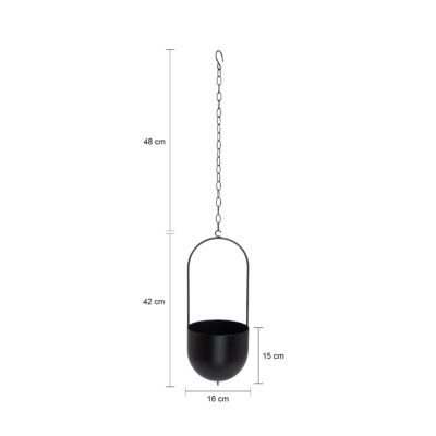 Langwerpige metalen hangbloempot, plantenbak, langwerpige plantenbak, zwarte bloempot, hangende bloempot, bloempot, zwevende plantenbak, langwerpige metalen bloempot in het zwart, afmetingen