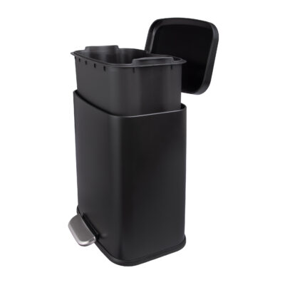 Rechthoekige afvalbak, Prullenbak 13 L, afvalbak, afvalemmer, vuilbak, zwarte prullenbak, prullenmand, vuilnisbak, pedaalemmer,
