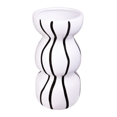 keramieken vaas, vaas met zwarte strepen, vaas, stijlvolle vaas, witte vaas, keramieken vaas, bloemenvaas, decoratief vaasje, droogbloemen vaas, schuin