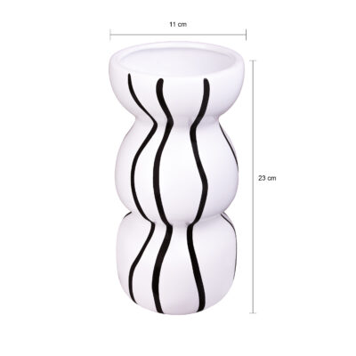 keramieken vaas, vaas met zwarte strepen, vaas, stijlvolle vaas, witte vaas, keramieken vaas, bloemenvaas, decoratief vaasje, droogbloemen vaas, afmetingen