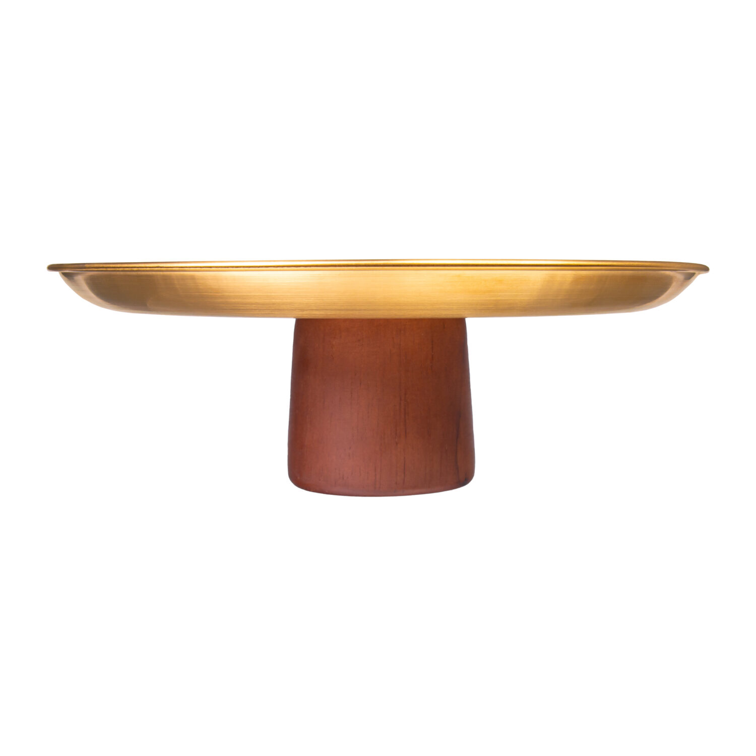 gouden etagère op houten voet, serveerschaal, etagère, opbergschaal, opbergschaal op voet, opbergschaal, schaal goud, etagère goud, gouden schaal, decoratief plateau, decoratieve schaal,