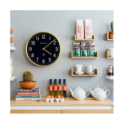 Large Brass Gold Wall Clock - Mid-Century Modern - Petrol Blue - Newgate Mr Edwards PUT373RAB (room decor)