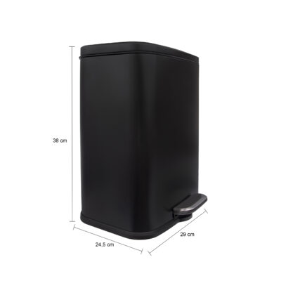 Rechthoekige afvalbak, Prullenbak 13 L, afvalbak, afvalemmer, vuilbak, zwarte prullenbak, prullenmand, vuilnisbak, pedaalemmer,