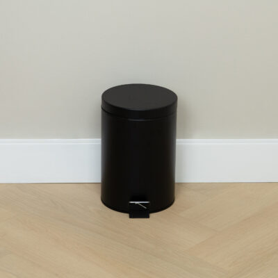 Ronde zwarte afvalbak, afvalemmer, Prullenbak 5 L, vuilbak, ronde prullenbak, metalen prullenbak, afvalbakje, vuilnisbak, kleine prullenbak, prullenmand, prullenbak, afvalbak, kleine prullenbak,