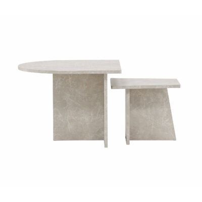 Nest of Nora Salontafel set van 2  – Marmerlook – Vierkant 60×60 cm en 40×40 cm – Beige