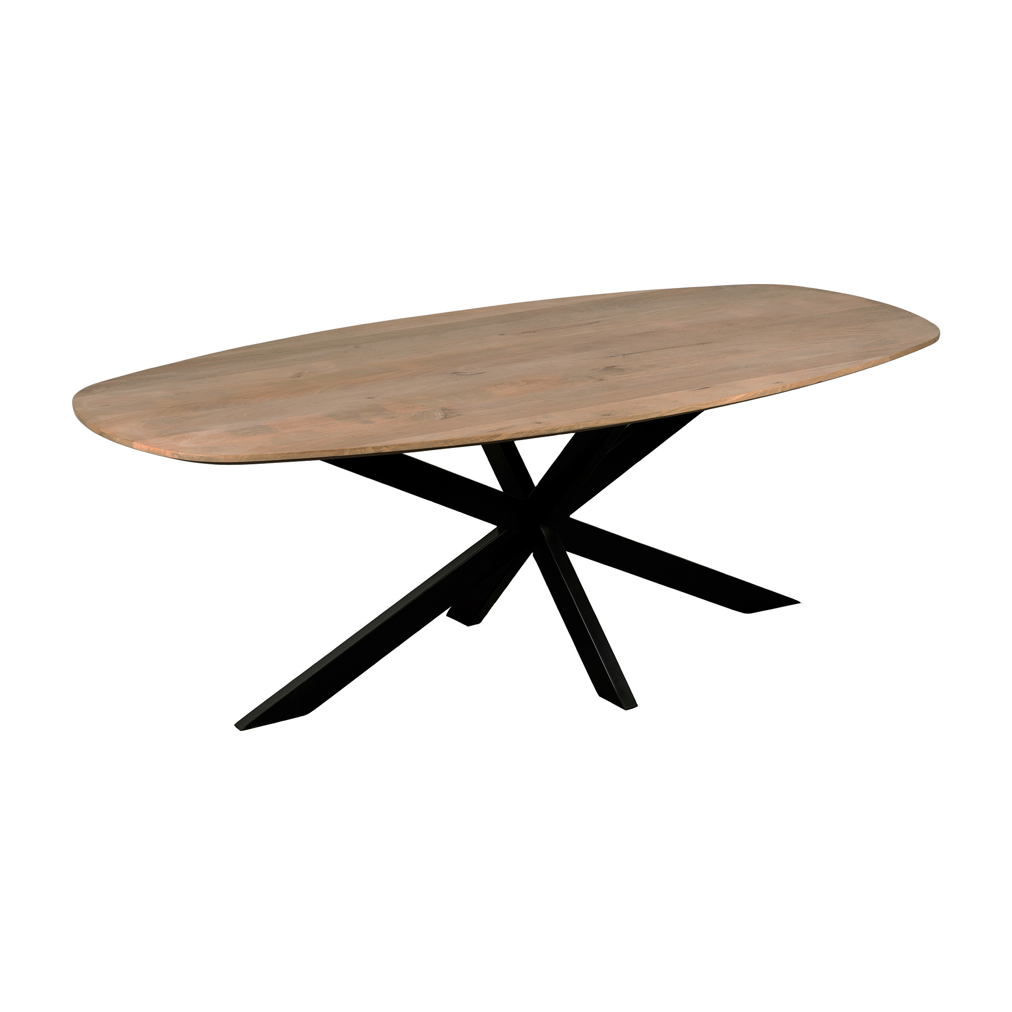 QUVIO Eettafel Sofia - Deens Ovaal - 180 x 90 cm - Stalen kruispoot - FSC® gecertificeerd mangohout - Naturel