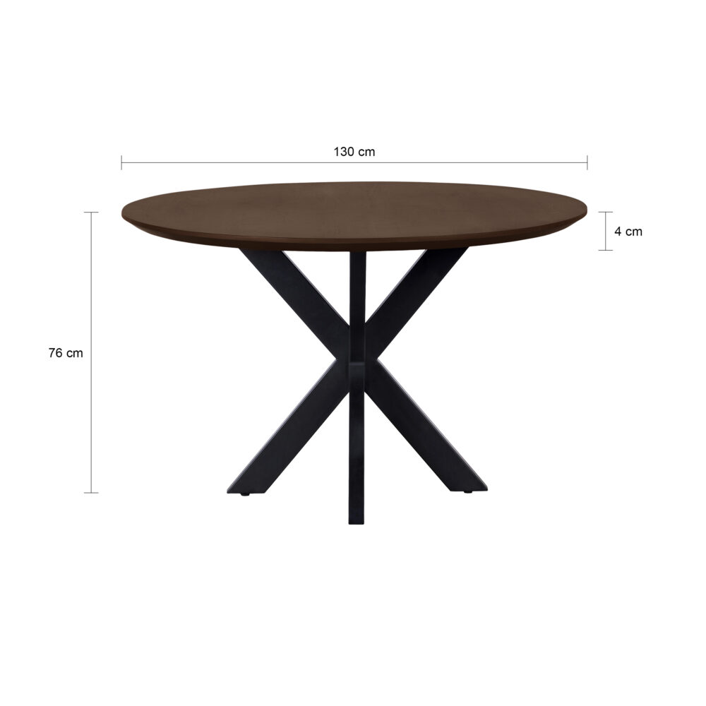 QUVIO Eettafel Sofia – Rond – Ø 130 cm – Stalen kruispoot – FSC® gecertificeerd mangohout – Bruin
