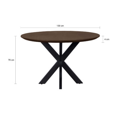 QUVIO Eettafel Sofia – Rond – Ø 130 cm – Stalen kruispoot – FSC® gecertificeerd mangohout – Bruin