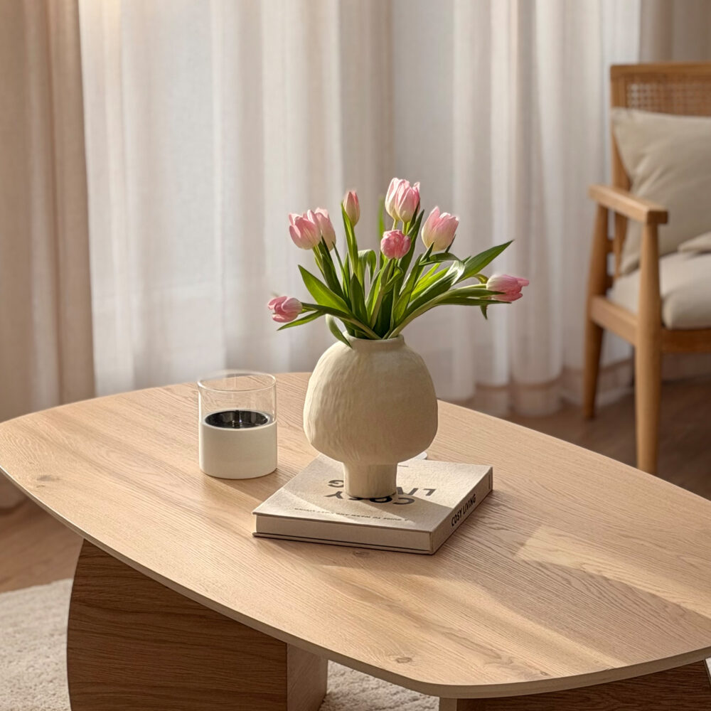 QUVIO Japandi vaas bolvormig keramiek – Gebroken wit – 21 cm