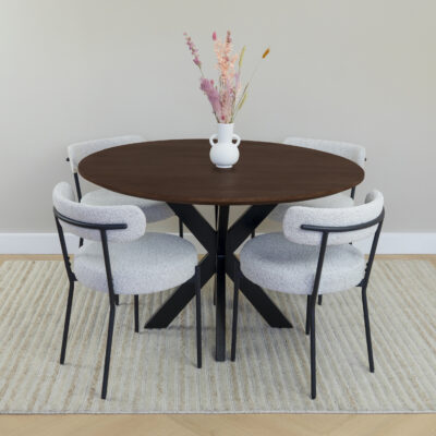 QUVIO Eettafel Sofia – Rond – Ø 120 cm – Stalen kruispoot – FSC® gecertificeerd mangohout – Bruin