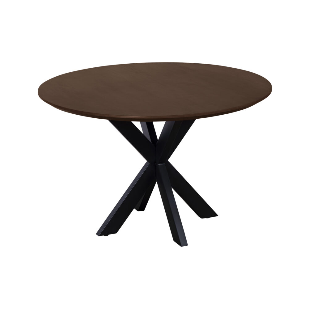 QUVIO Eettafel Sofia – Rond – Ø 130 cm – Stalen kruispoot – FSC® gecertificeerd mangohout – Bruin