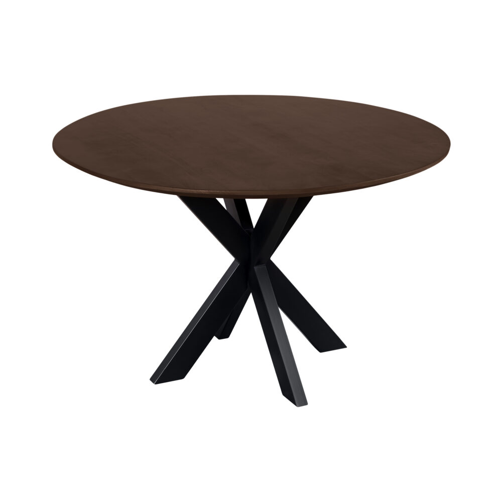 QUVIO Eettafel Sofia – Rond – Ø 120 cm – Stalen kruispoot – FSC® gecertificeerd mangohout – Bruin