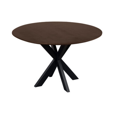 QUVIO Eettafel Sofia – Rond – Ø 120 cm – Stalen kruispoot – FSC® gecertificeerd mangohout – Bruin