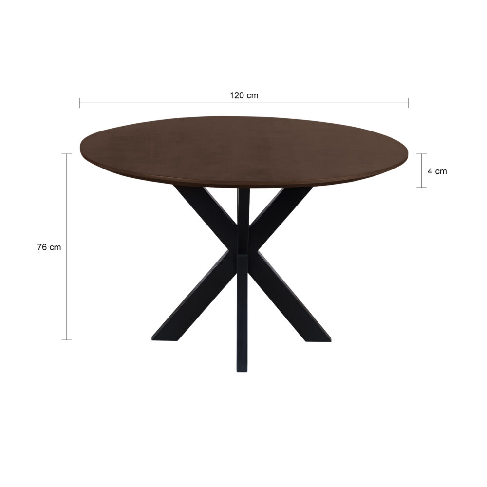 QUVIO Eettafel Sofia – Rond – Ø 120 cm – Stalen kruispoot – FSC® gecertificeerd mangohout – Bruin
