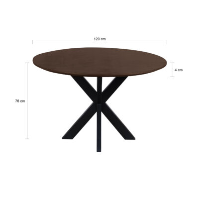 QUVIO Eettafel Sofia – Rond – Ø 120 cm – Stalen kruispoot – FSC® gecertificeerd mangohout – Bruin