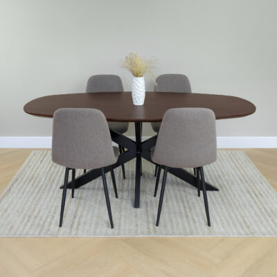 Eettafel, Deens ovaal blad, eettafel Sofia, tafel, Sofia eettafel, tafel walnoot bruin, Deens ovale eettafel, tafel deens ovaal, sfeer