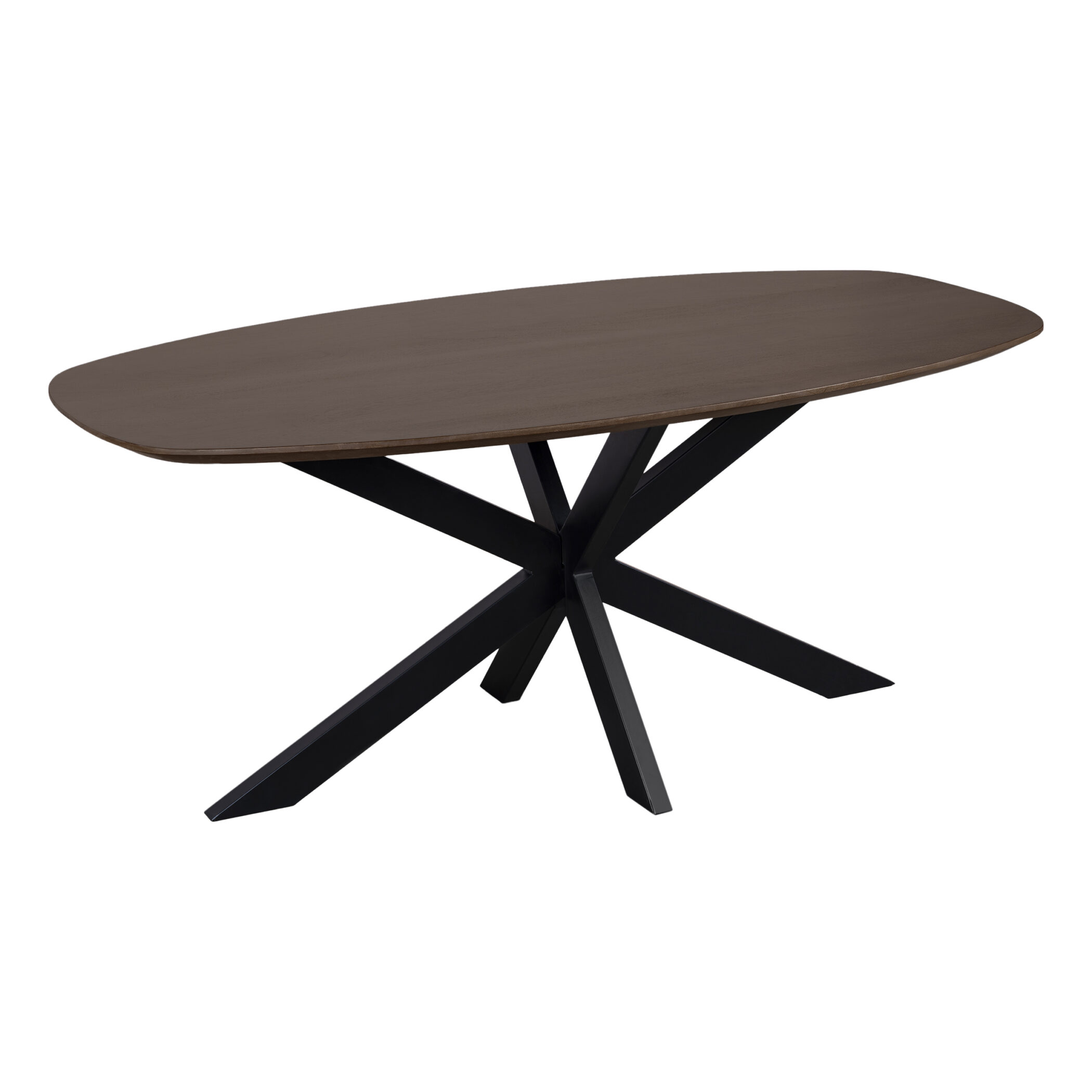 QUVIO Eettafel Sofia - Deens Ovaal - 180 x 90 cm - Stalen kruispoot - FSC® gecertificeerd mangohout - Walnoot bruin