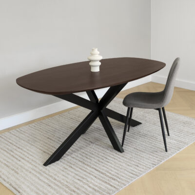 eettafel Sofia, tafel, eettafel, eettafel walnoot bruin, Deens ovale blad, 160 x 90 cm, Deens ovale tafel, Deens ovale tafelblad, eettafel deens ovaal, walnoot bruine eettafel, sfeer