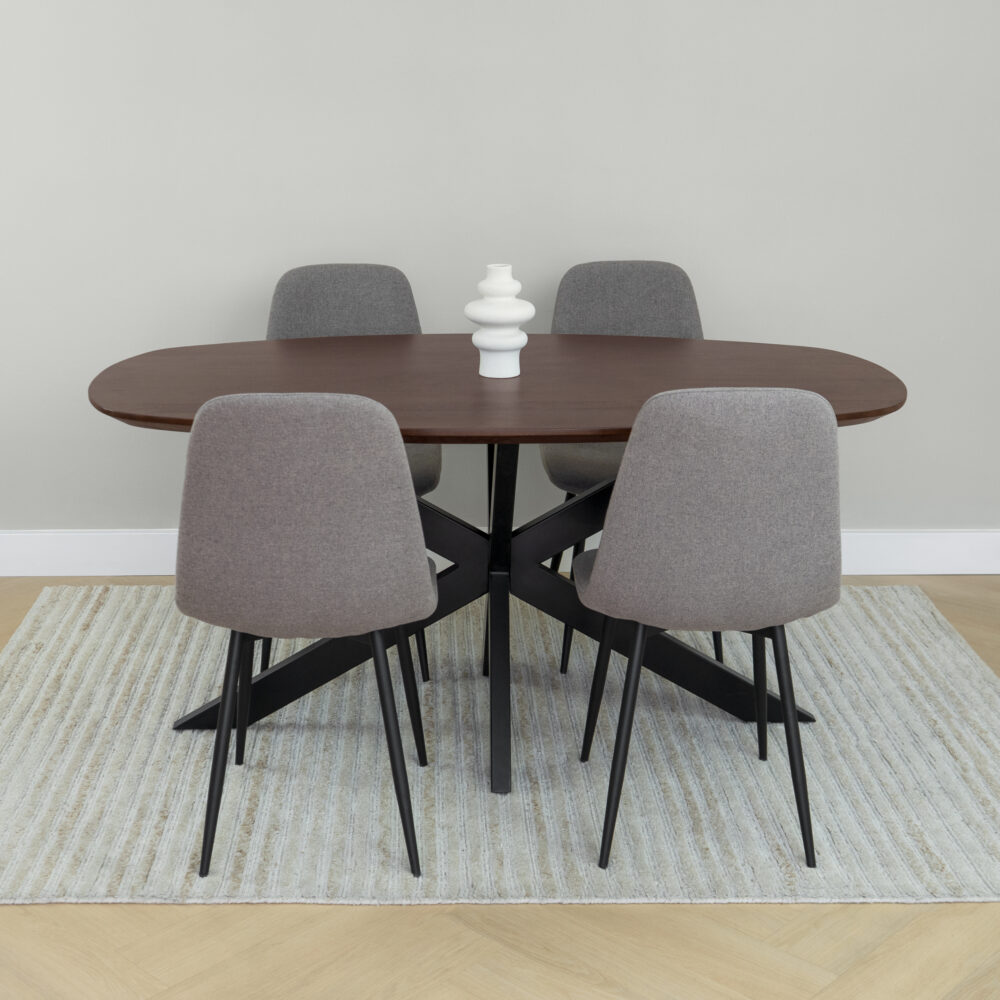 eettafel Sofia, tafel, eettafel, eettafel walnoot bruin, Deens ovale blad, 160 x 90 cm, Deens ovale tafel, Deens ovale tafelblad, eettafel deens ovaal, walnoot bruine eettafel