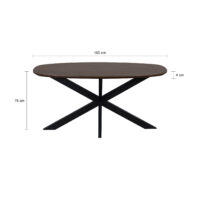 eettafel Sofia, tafel, eettafel, eettafel walnoot bruin, Deens ovale blad, 160 x 90 cm, Deens ovale tafel, Deens ovale tafelblad, eettafel deens ovaal, walnoot bruine eettafel, afmetingen